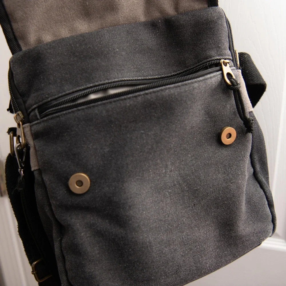 Scruffy Dog Crossbody Unisex Messenger Bag GorpCore Distressed Rugged Canvas Bag